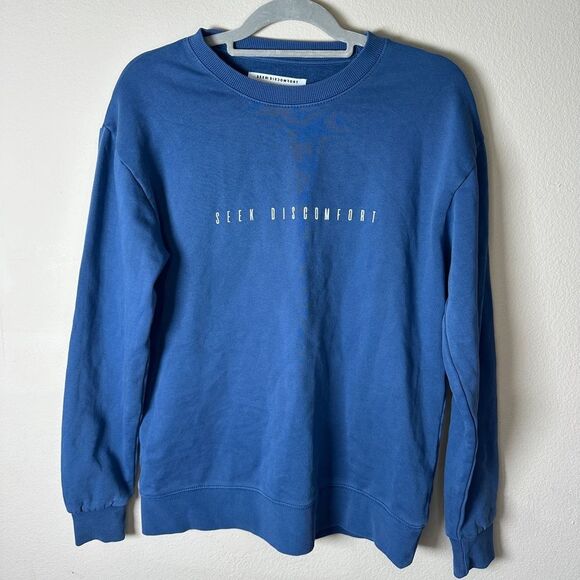 Seek Discomfort Crewneck Pullover Sweatshirt - NWT - sz Small - organic cotton - Picture 1 of 8